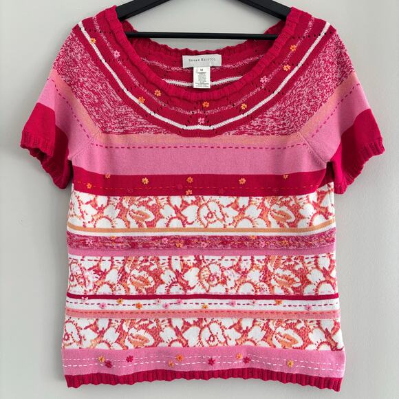 Y2K Susan Bristol Hand Embroidered Sweater Multi Color Knit Top - Picture 2 of 6